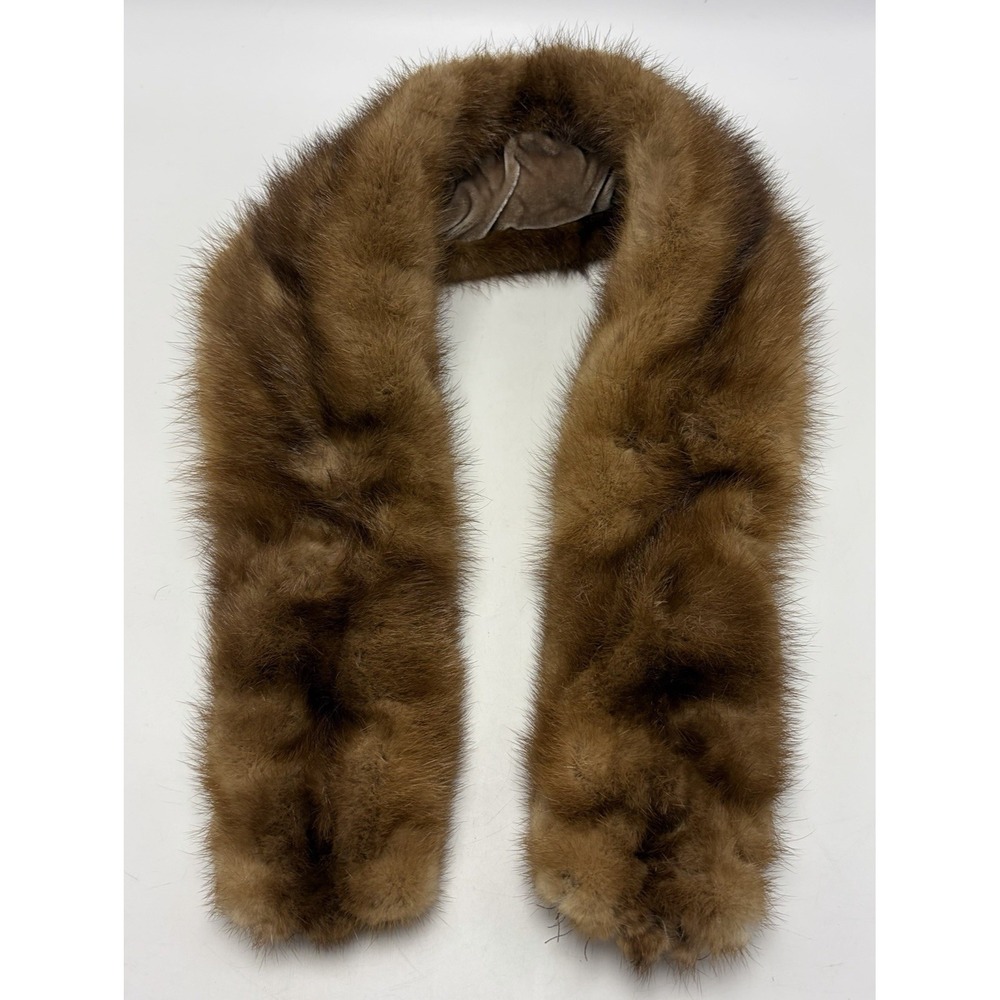 Vintage Mink Fur Collar Neck Wrap Womens Velvet Lined Brown